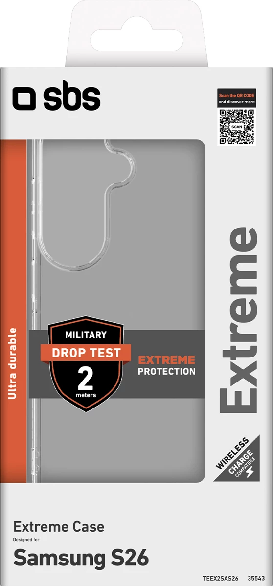 Mbështjellës SBS Extreme X2 për Samsung Galaxy S26, TPU, rezistencë rënie 2 m, transparent