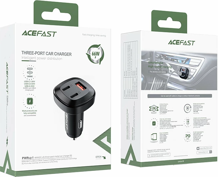 Karikues veture Acefast B3, 66W, 2x USB Type-C / USB, i zi