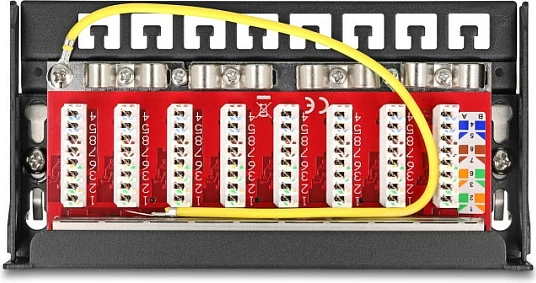 Patch panel rrjeti DeLOCK Mini Desktop, 8 porta RJ45 Cat6A i ekranizum, metal, montim DIN/mur/tavolinë, i zi