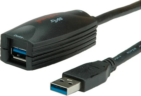 Kabllo USB ROLINE USB 3.2 Gen 1 Repeater aktiv 5m, USB-A mashkull në USB-A femër, e zezë