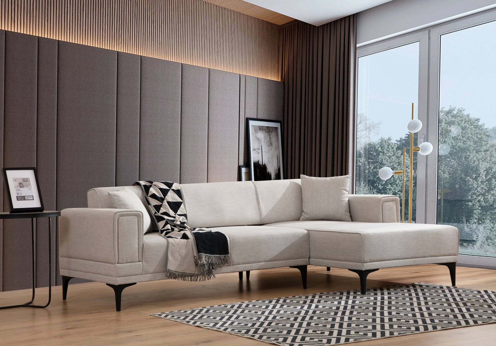 Kënd-sofë krevate Atelier del Sofa, Horizon, kënd i djathtë, ngjyrë ecru