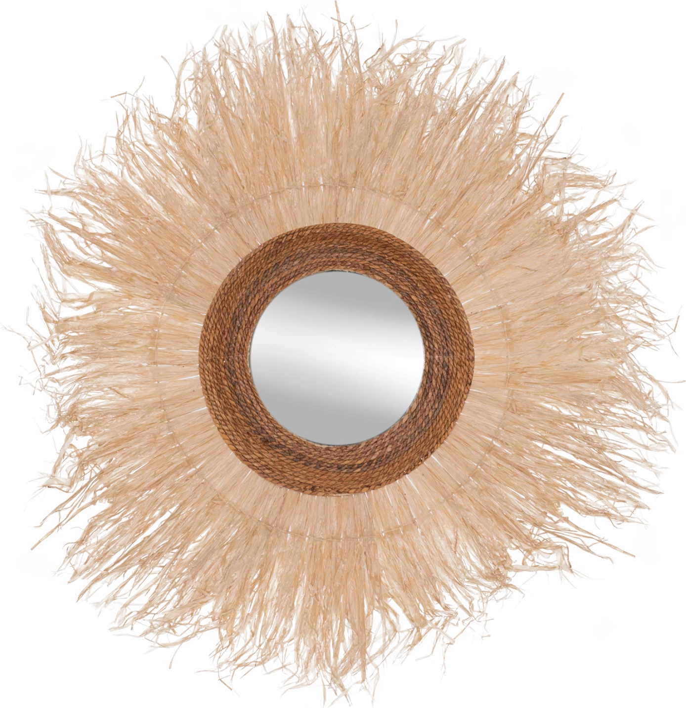 Pasqyrë muri e rrumbullakët, kornizë prej fibrash sisal, ngjyrë natyrale, 110x4x110H cm, FH7744