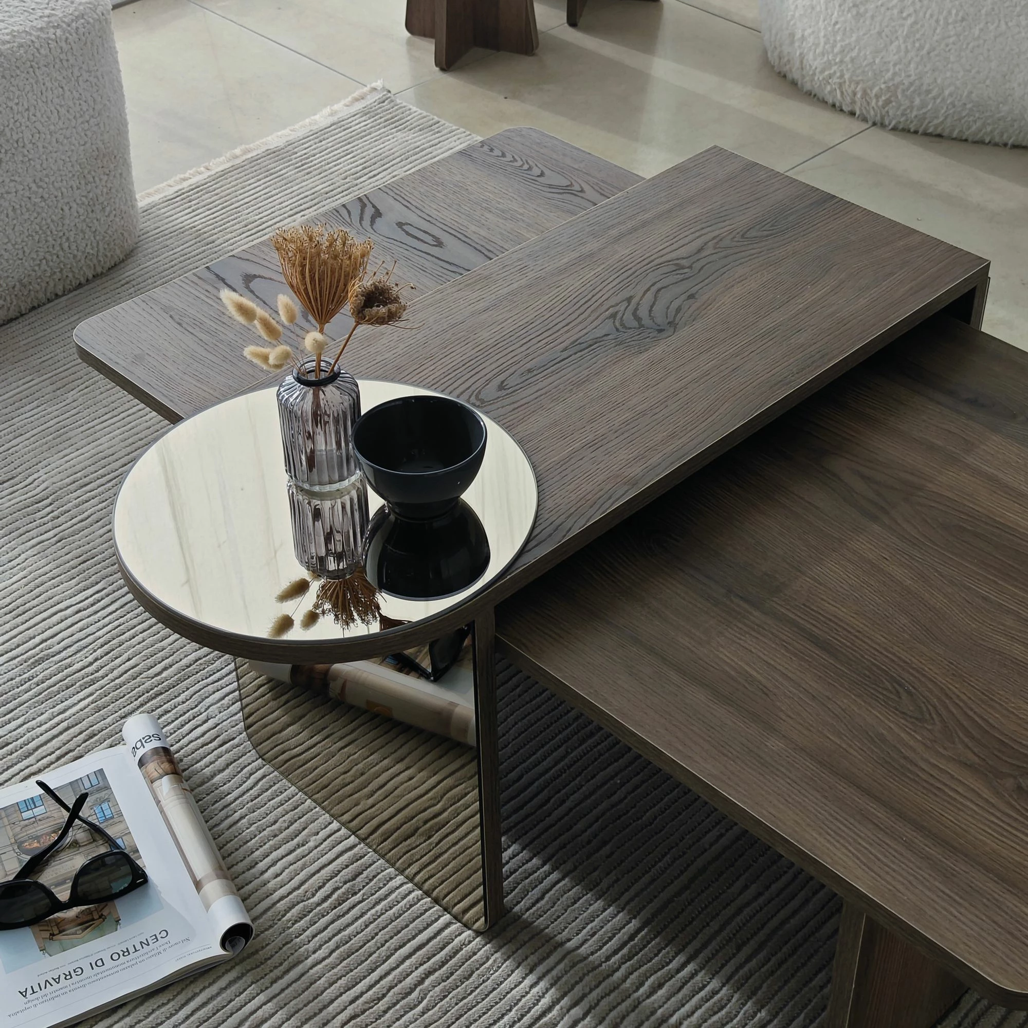 Set tavolinash kafeje Skye Decor, Luna 4, bronzie, walnut