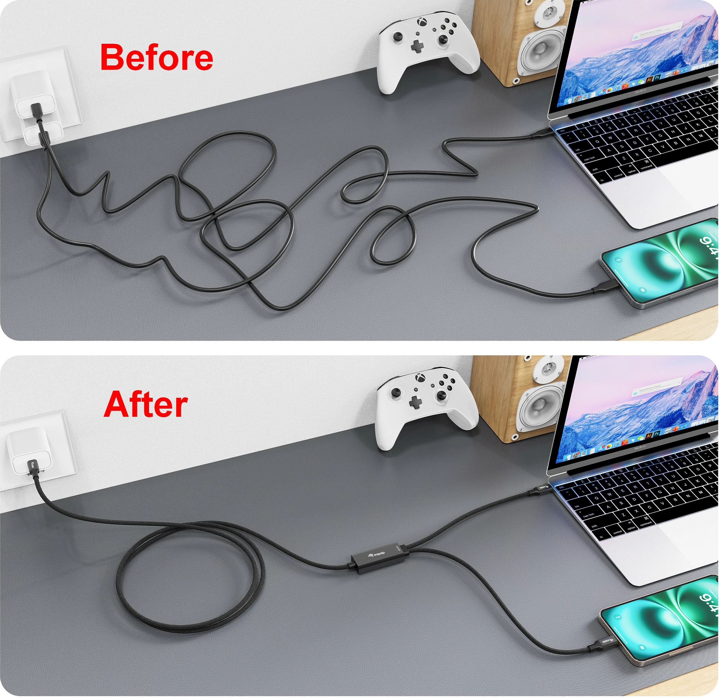 Kabllo USB-C në 2x USB-C (Y) Equip 128895, 1.5 m, PD 140W, USB 2.0, e zezë