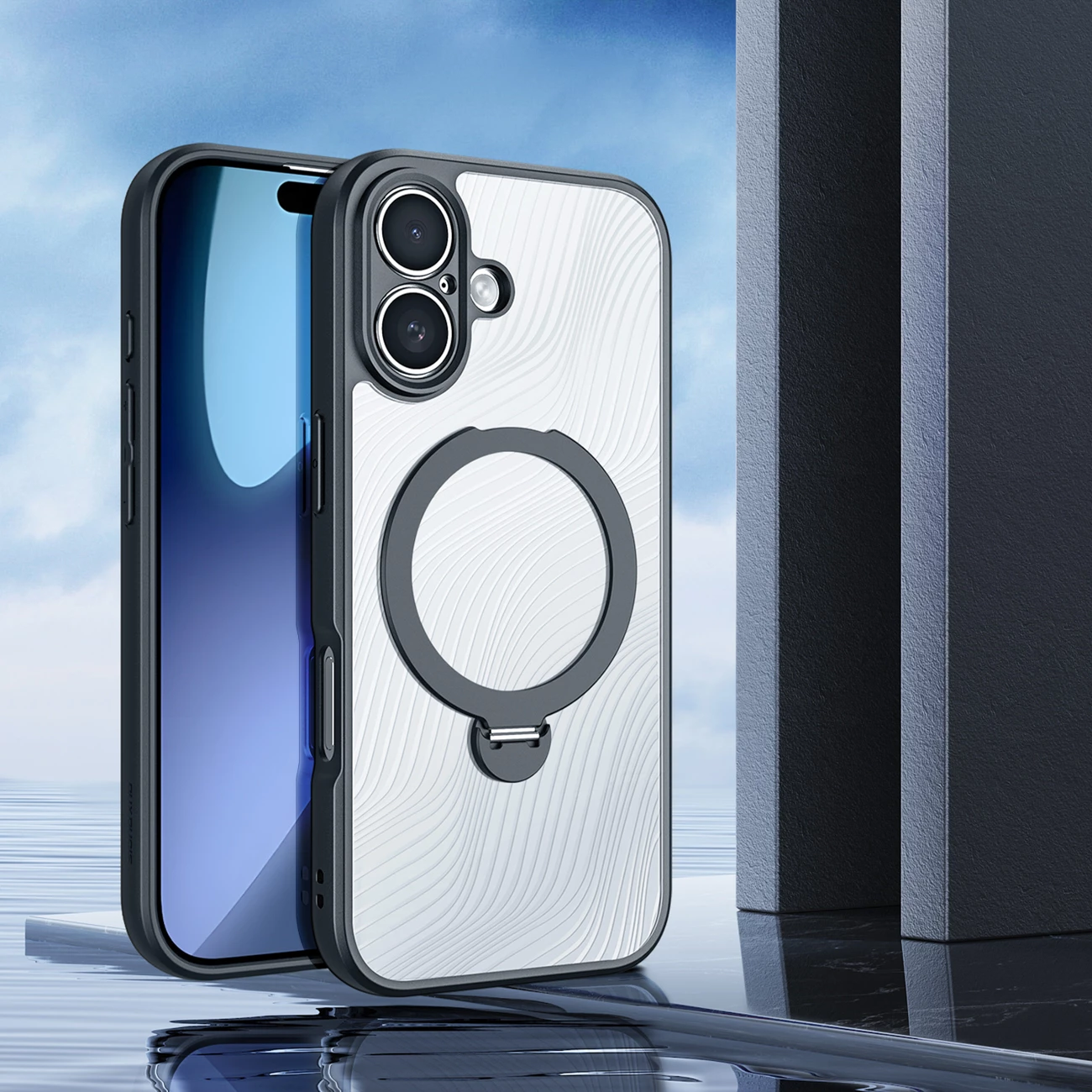 Mbështjellës Dux Ducis Aimo Mag për iPhone 17, me unazë magnetike dhe mbajtëse, i zi