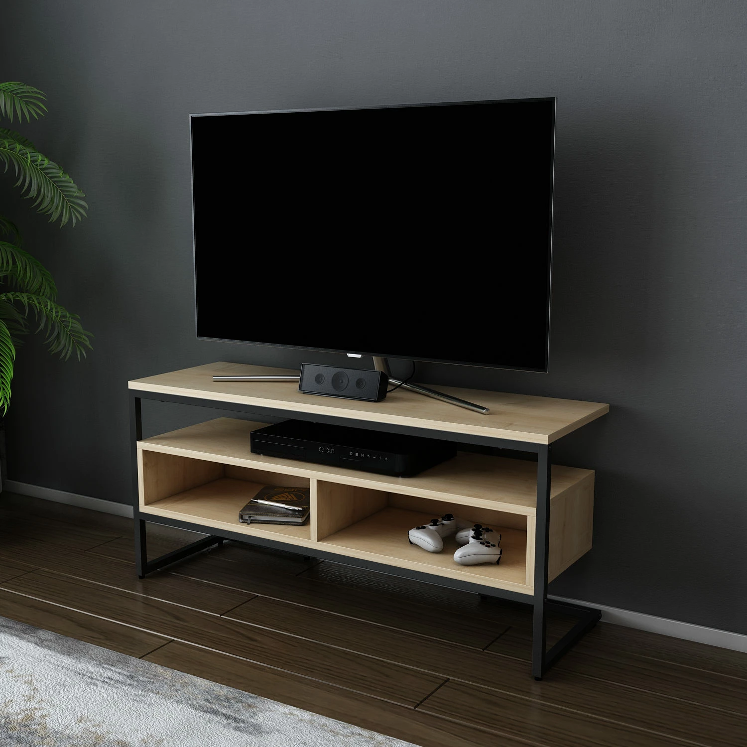 Komodë TV Skye Decor, Merrion, e zezë dhe lis
