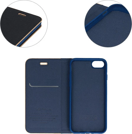 Mbështjellës flip HAVANA Premium për Samsung Galaxy A14, magnet, xhep për kartë, blu me skaj të artë