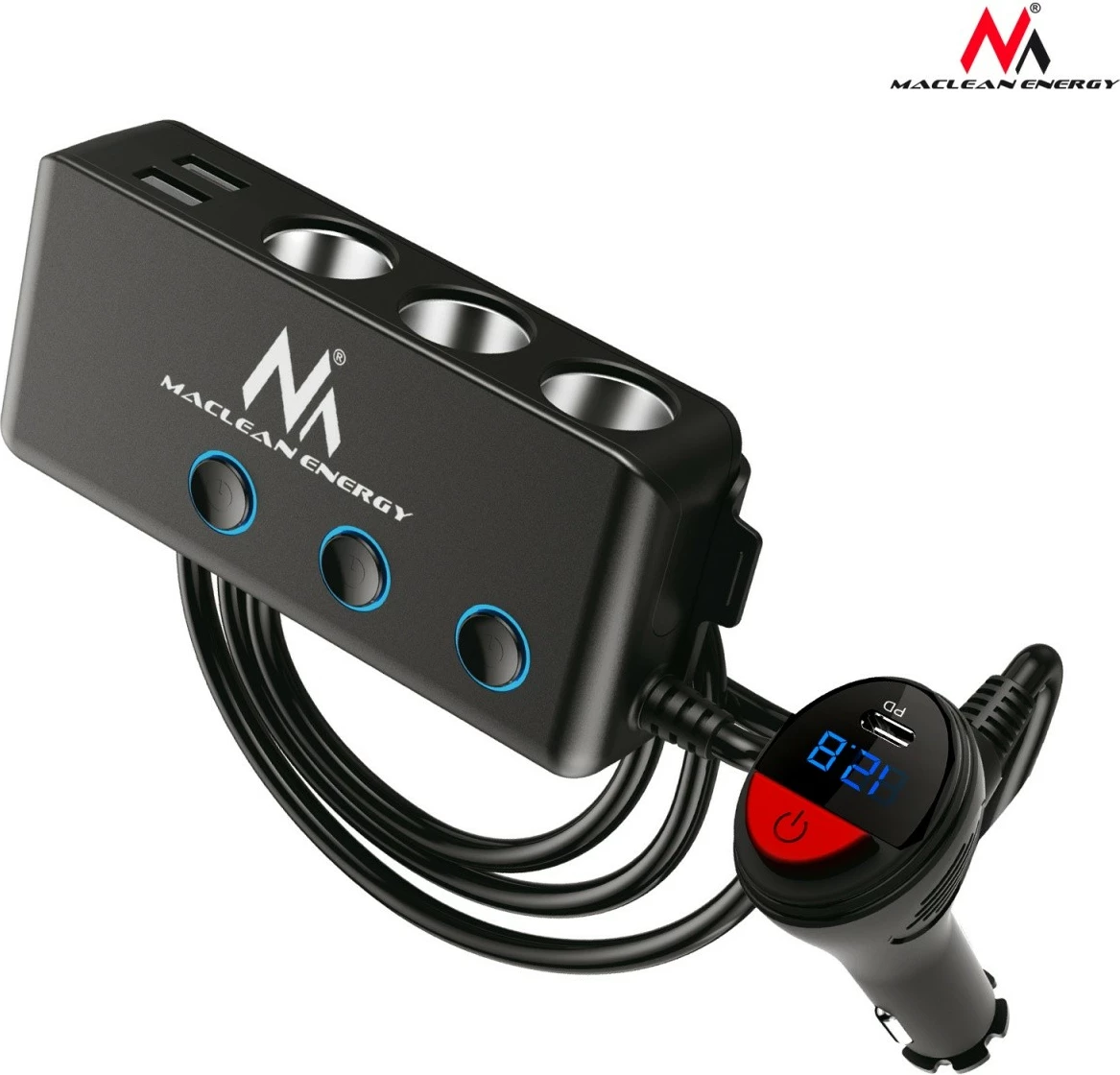Ndarës prizë çakmaku Maclean MCE218, 4 porta USB + USB-C, i zi