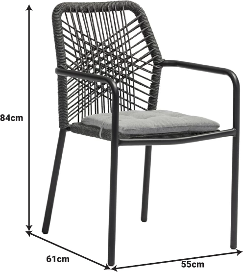 Set tavoline me karrige për terasë, alumini, litar, ngjyrë antracit, Kherson-Kliton, 150x80x74cm, 7 copë