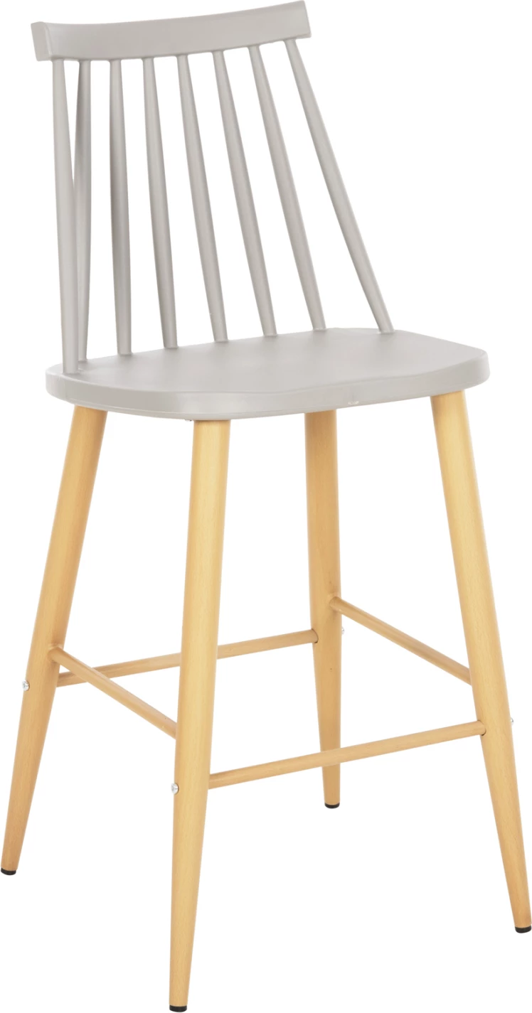 Karrige për bar mesatare VANESSA FH9300.10, polipropilen gri dhe metal, dru natyral, 45x48x96H cm., set prej 2 copë