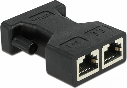 Adapter DeLOCK D-Sub 15-pin (femër) në 2x RJ45 (femër) AUI, i zi