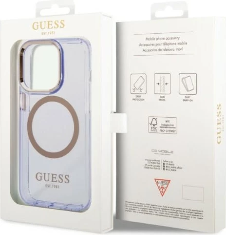 Mbështjellës Guess Gold Outline MagSafe për iPhone 14 Pro 6.1", vjollcë-artë