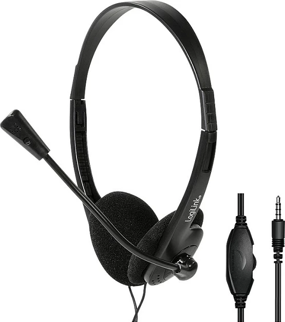 Kufje me mikrofon LogiLink Stereo, 3.5 mm, me kabllo 1.8 m, të zeza