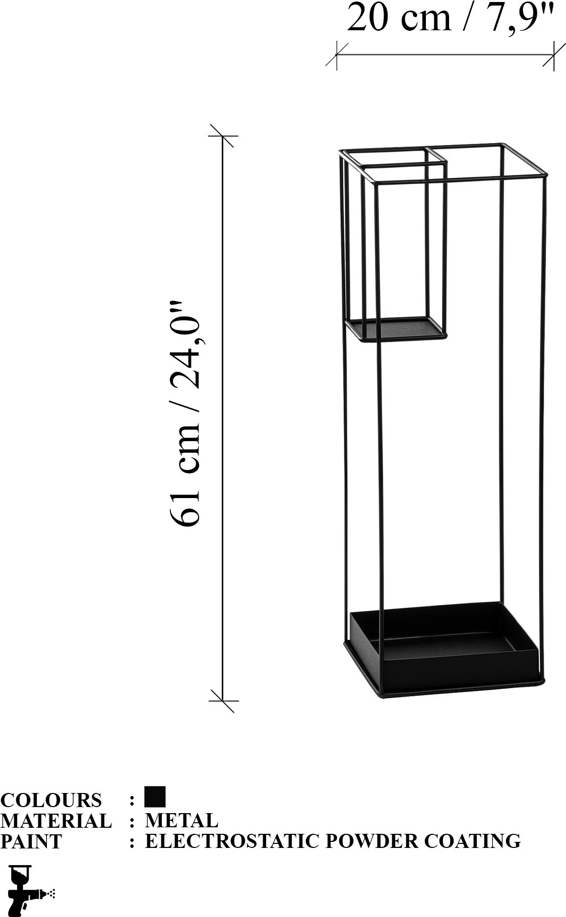 Stendë për ombrella, dizajn modern, ngjyrë e zezë, 20x20x61cm