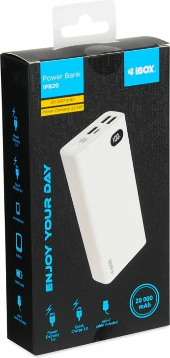 Power bank iBox PB20 20000 mAh, e bardhë