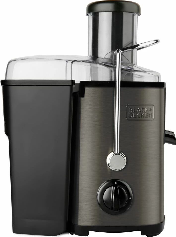 Sokovnik Black+Decker BXJE600E 600W 2 shpejtësi, hapje 62 mm, enë tul 1.2L + enë lëng 0.55L, e zezë/inoks