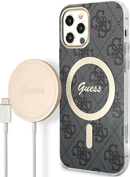 Set mbështjellës Guess GUBPP12MH4EACSK me karikues wireless për iPhone 12/12 Pro, MagSafe, zi