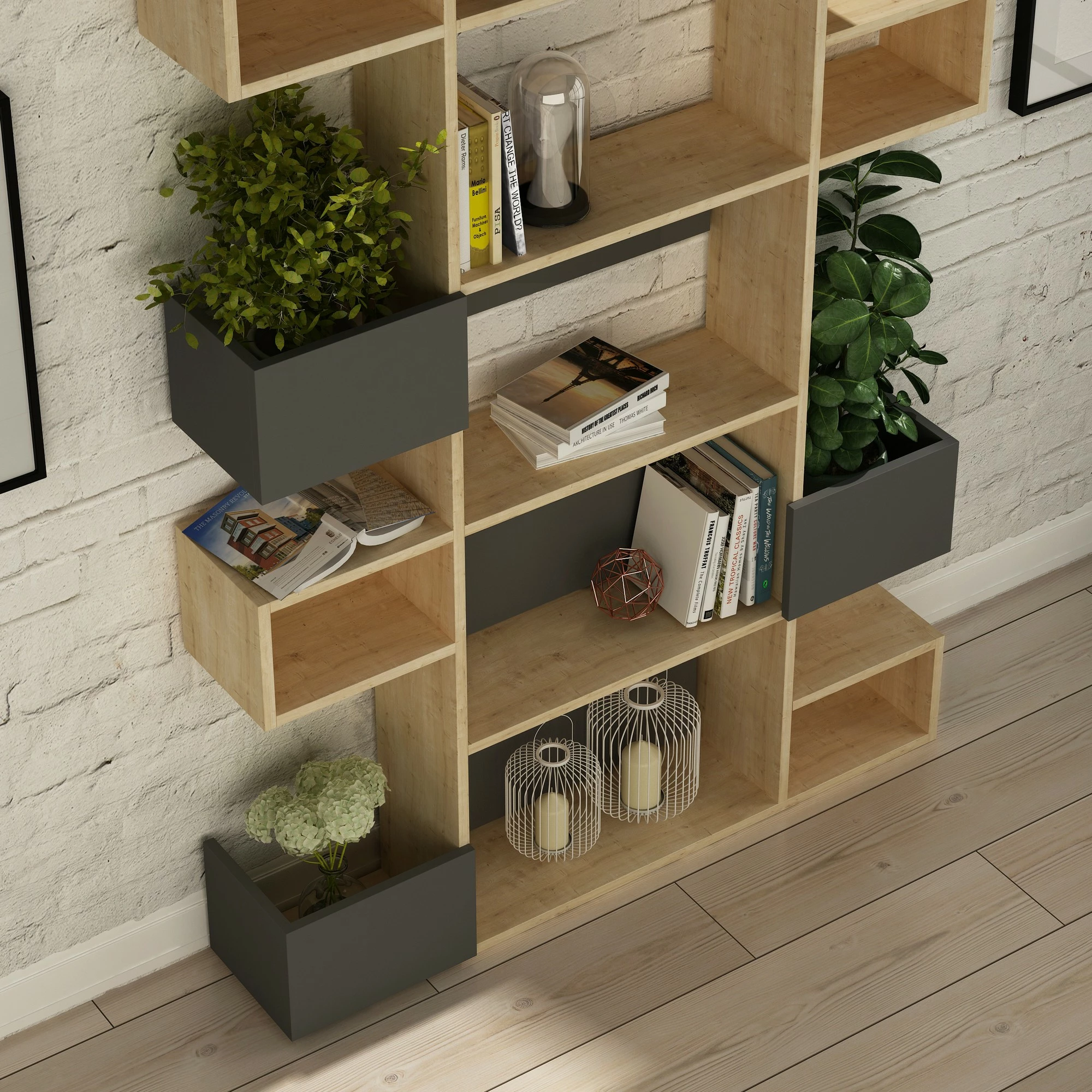 Raft librash Skye Decor, ngjyrë lis dhe antracit, Niho