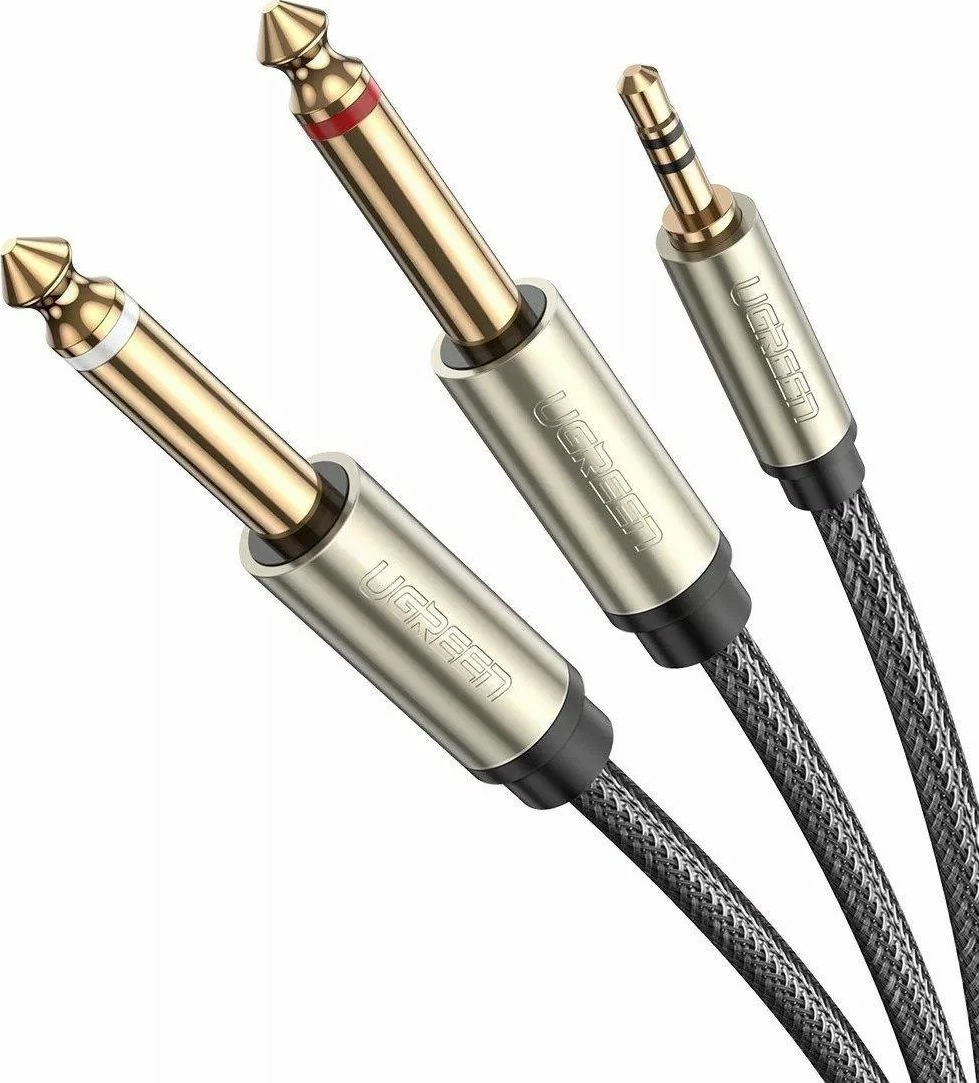 Kabllo audio Ugreen AV126 (UGR544GRY) 3.5mm Jack në 2x 6.3mm Jack, 1m, gri