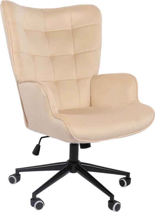 Karrige rrotulluese Lobima, kadife krem, bazë e zezë, 71x68x104cm