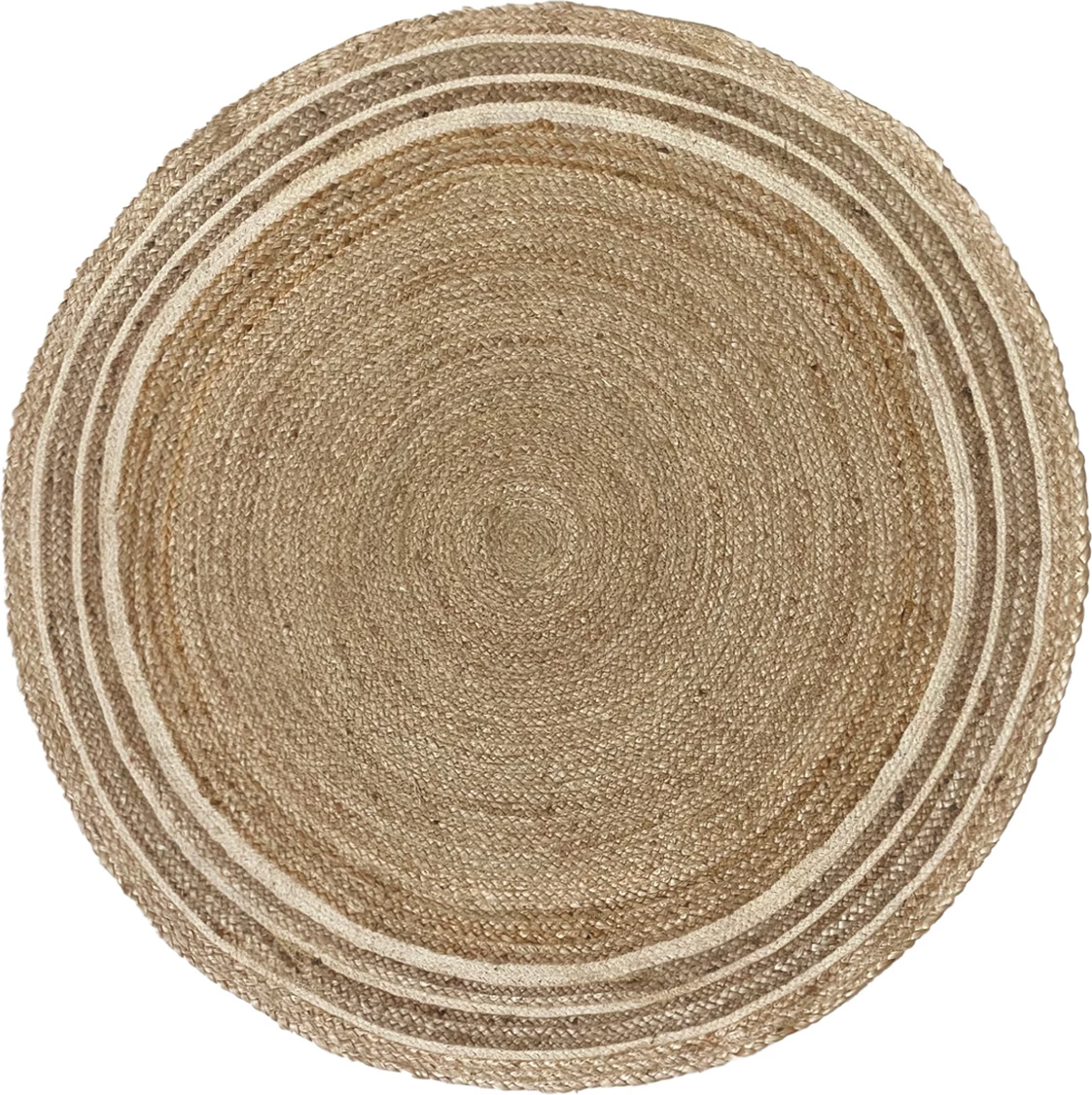 Qilim i rrumbullakët për dhomë dite, jute, natyral-bardhë, 150x150cm