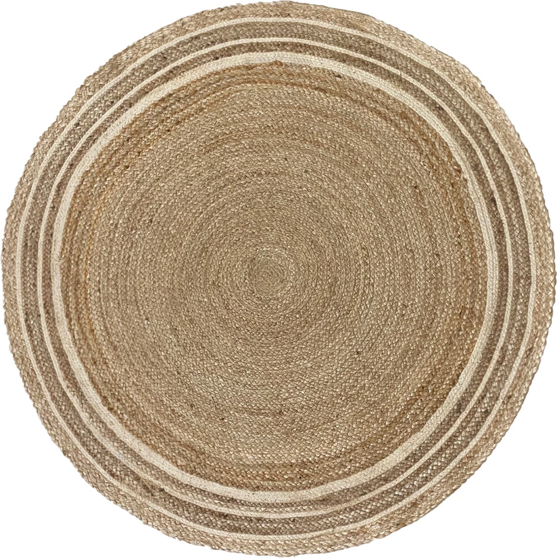 Qilim i rrumbullakët për dhomë dite, jute, natyral-bardhë, 150x150cm