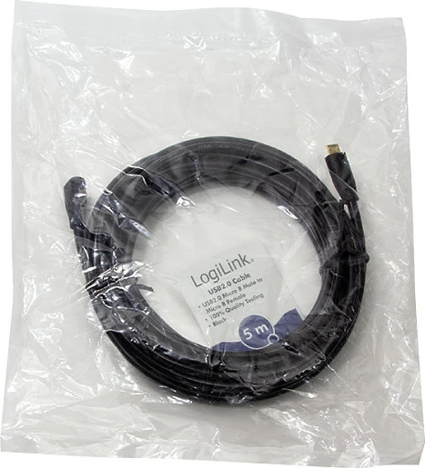 Kabllo USB 2.0 LogiLink Micro-USB (M) në Micro-USB (F), 5 m, e zezë