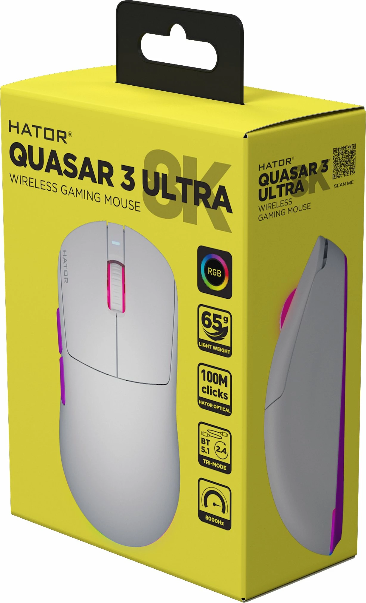 Maus gaming Hator Quasar 3 Ultra HTM-771 30000 DPI 8000Hz wireless RGB, i bardhë