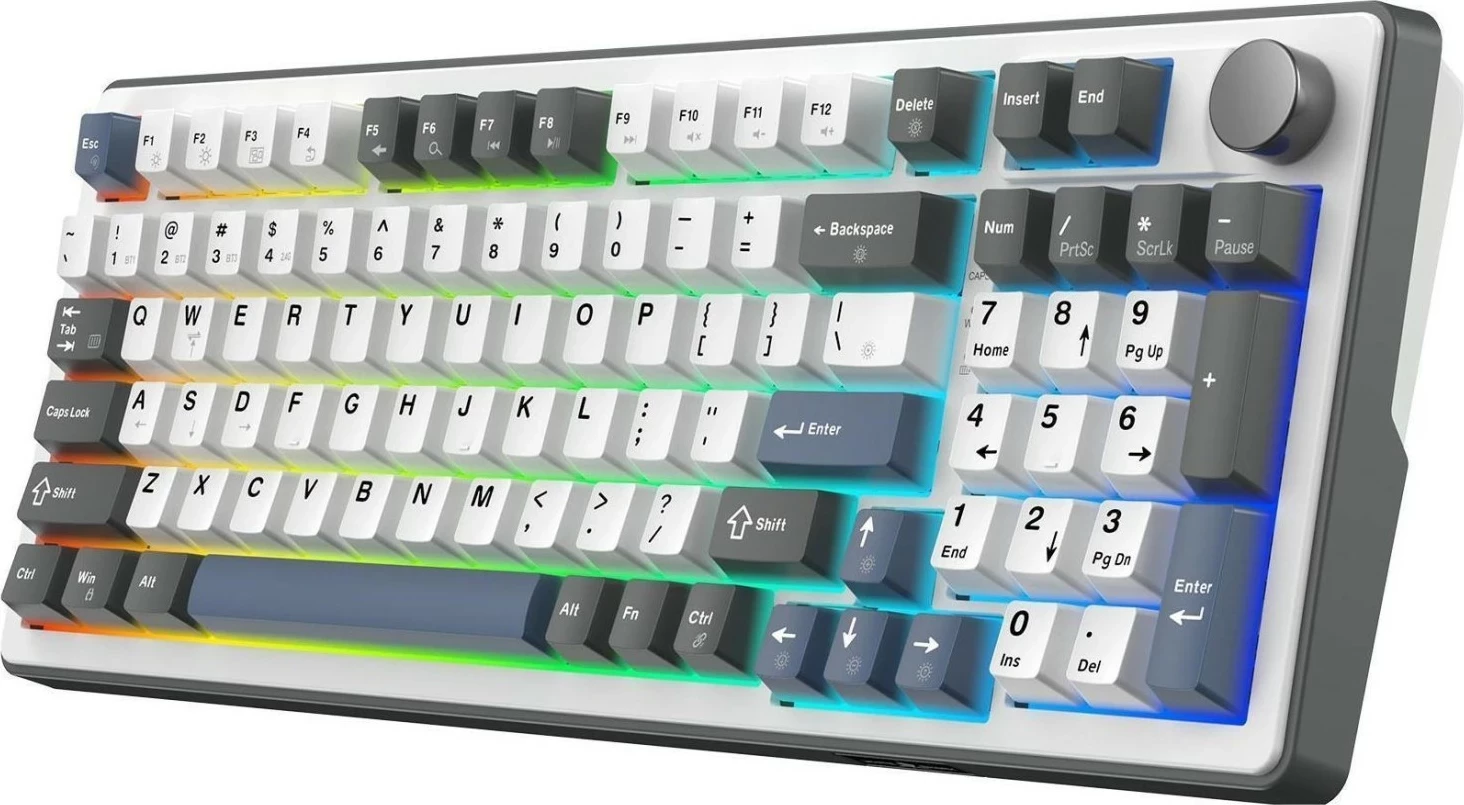 Tastierë gaming White Shark Excalibur, mekanike Hot-Swap KTT Wine Red, RGB, 98%, wireless/USB-C, US ANSI, bardhë-gri