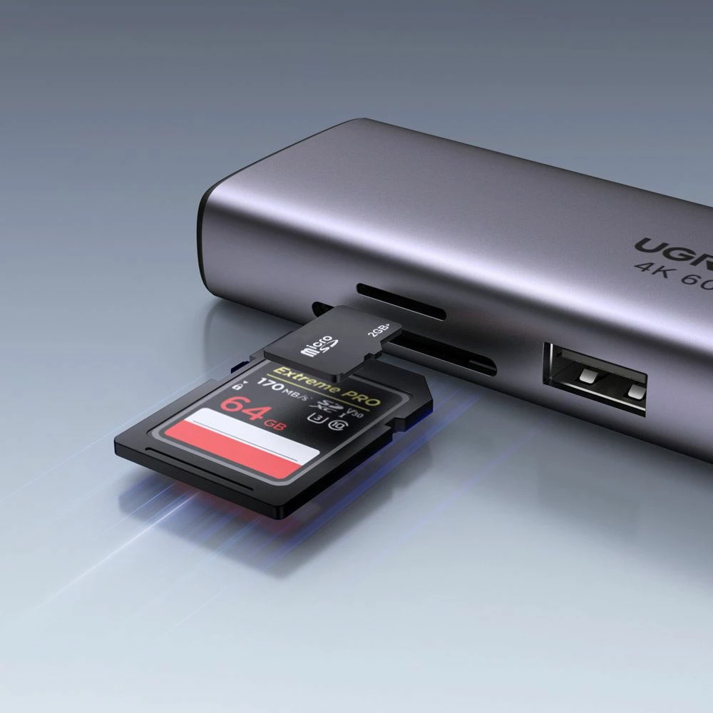 Replikator portash USB-C Ugreen CM512 (60515) 10Gbps 7-në-1 me HDMI, LAN Gigabit, SD/microSD, PD, 2x USB-A, 3x USB-C, gri