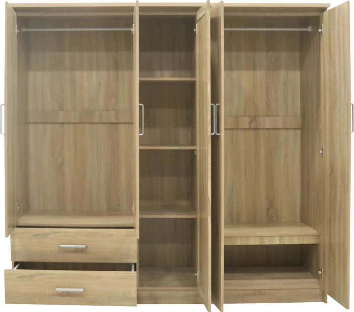 Dollap Olympus me 5 dyer dhe sirtarë+pasqyrë, ngjyrë lisi e çelët, 198x57x183