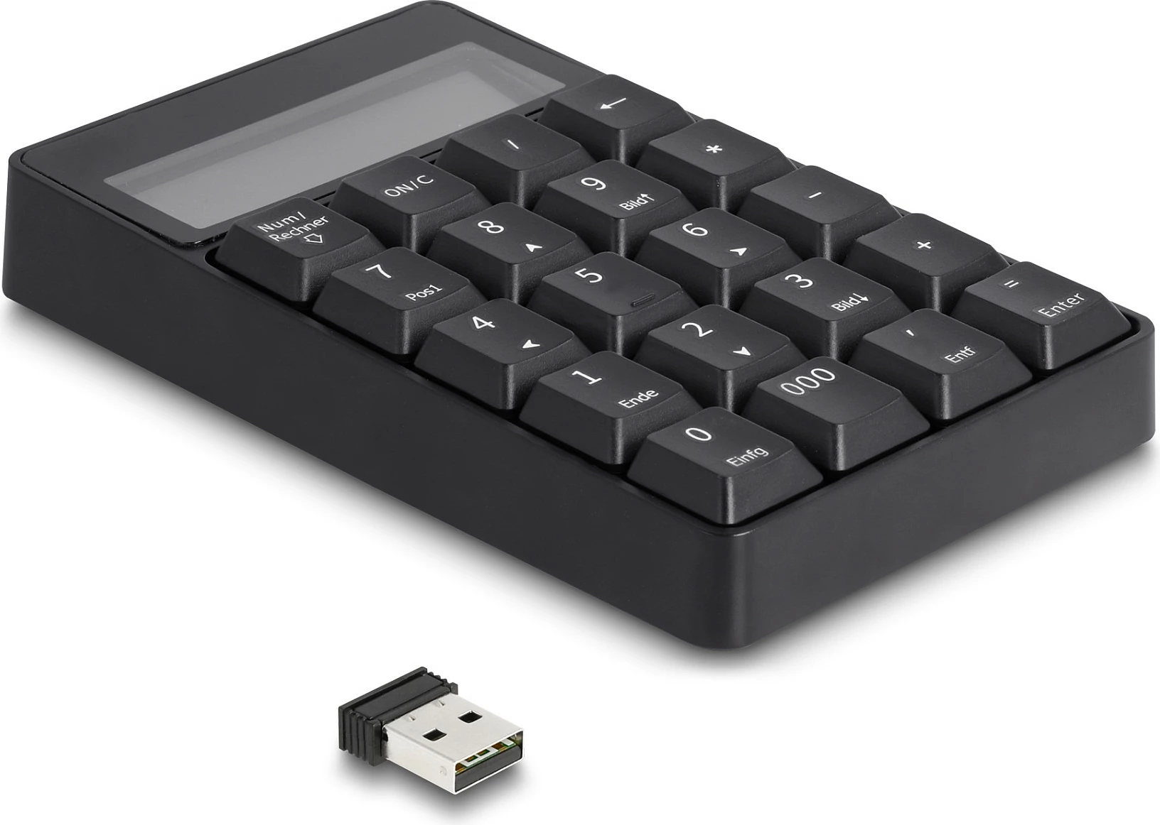 Tastierë numerike wireless DeLOCK 12113, 20 taste, me kalkulator, USB nano receiver, e zezë