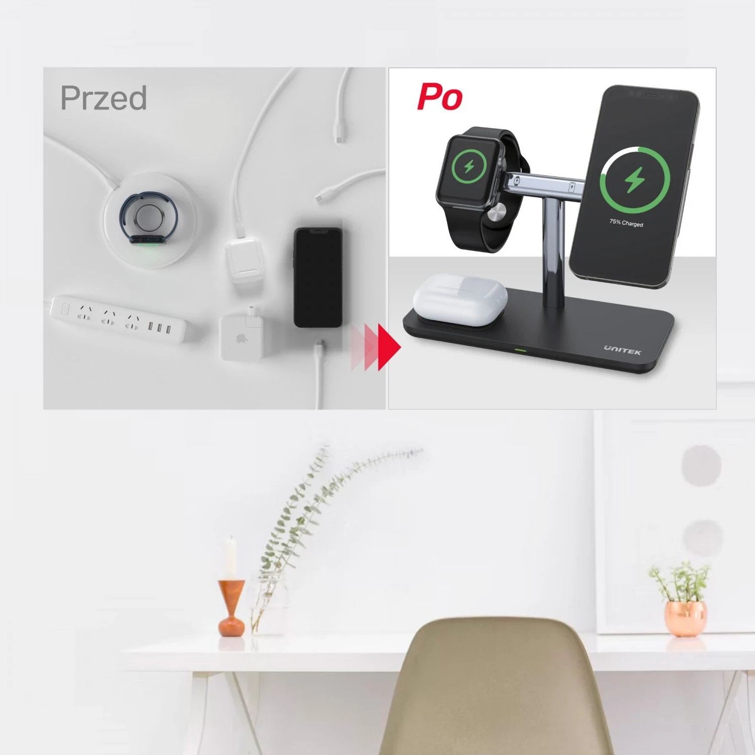 Mbështjellës magnetik 3në1 për iPhone Unitek, i zi