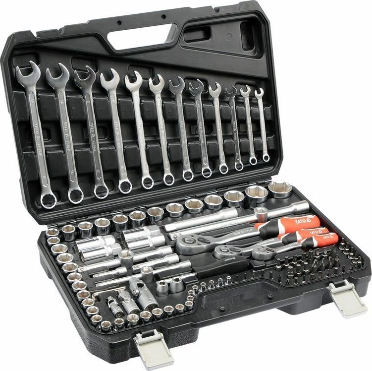 Set veglash Yato YT-38831 111 copë, 1/4" 3/8" 1/2", me valixhe plastike
