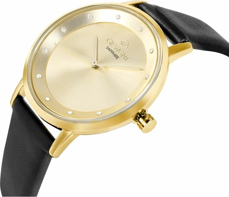 Orë dore femra Giewont GW4130-A3, e artë, rrip lëkure e zezë