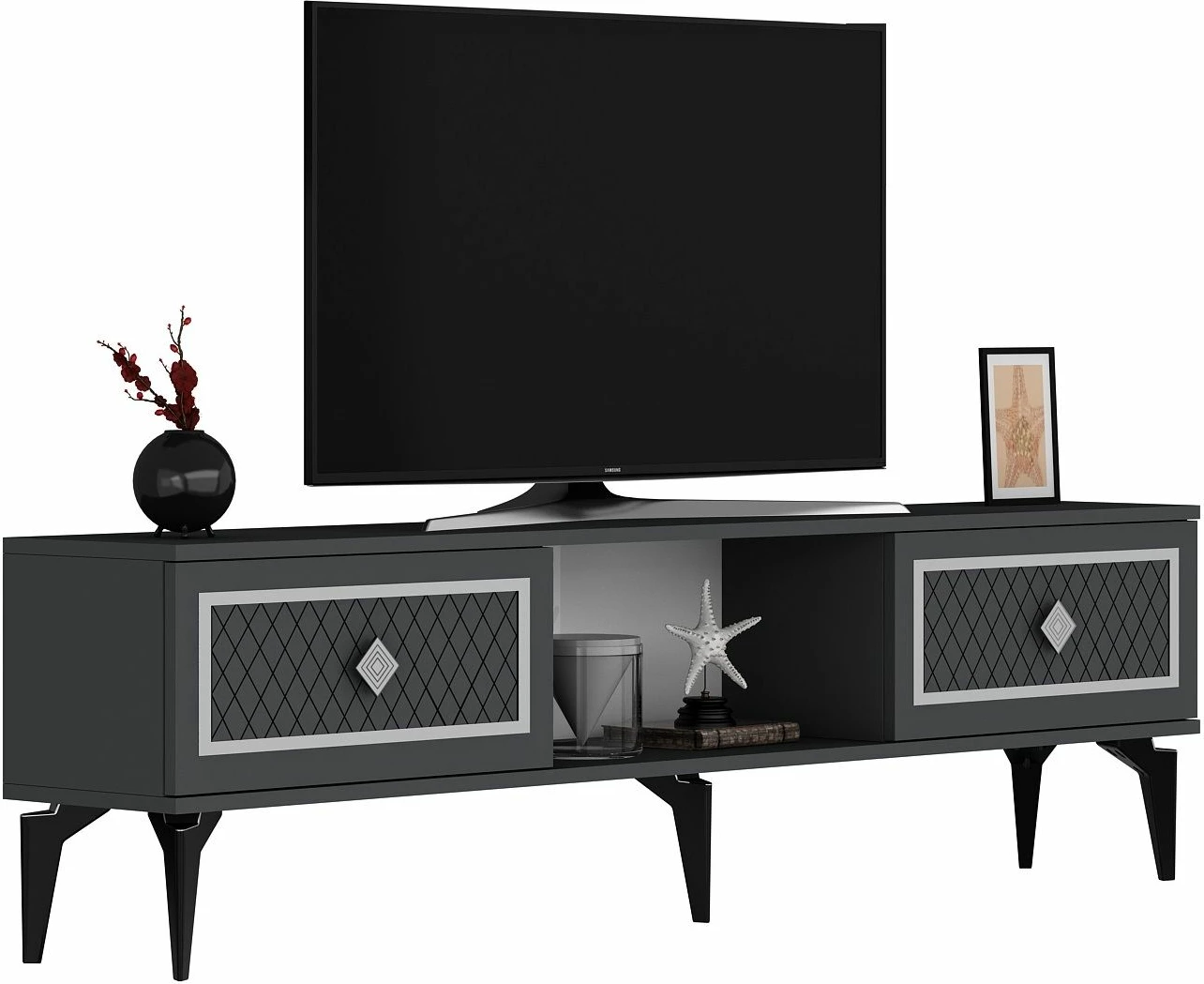 Komodë TV Skye Decor, ngjyrë antracit, argjend
