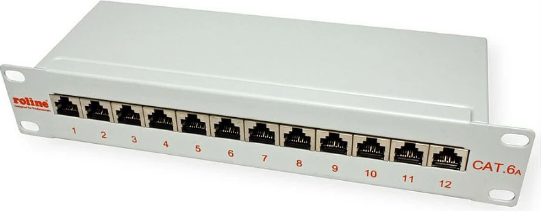 Patch panel rrjeti ROLINE 26.11.0316, 12 porta RJ45, Cat6a S/UTP, 1U, gri