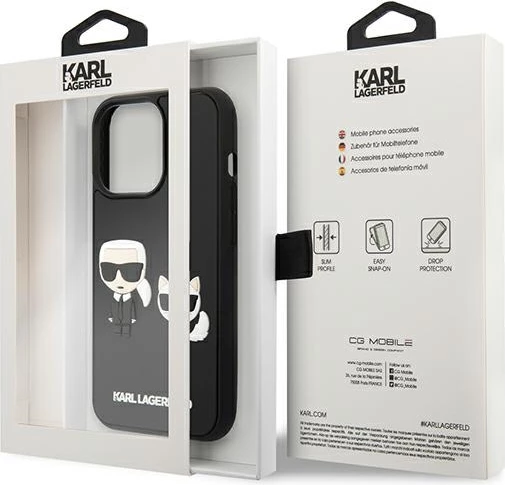Mbështjellës Karl Lagerfeld KLHCP13L3DRKCK për iPhone 13/13 Pro 6.1\", hardcase TPU/PC, Karl & Choupette Ikonik 3D, i zi