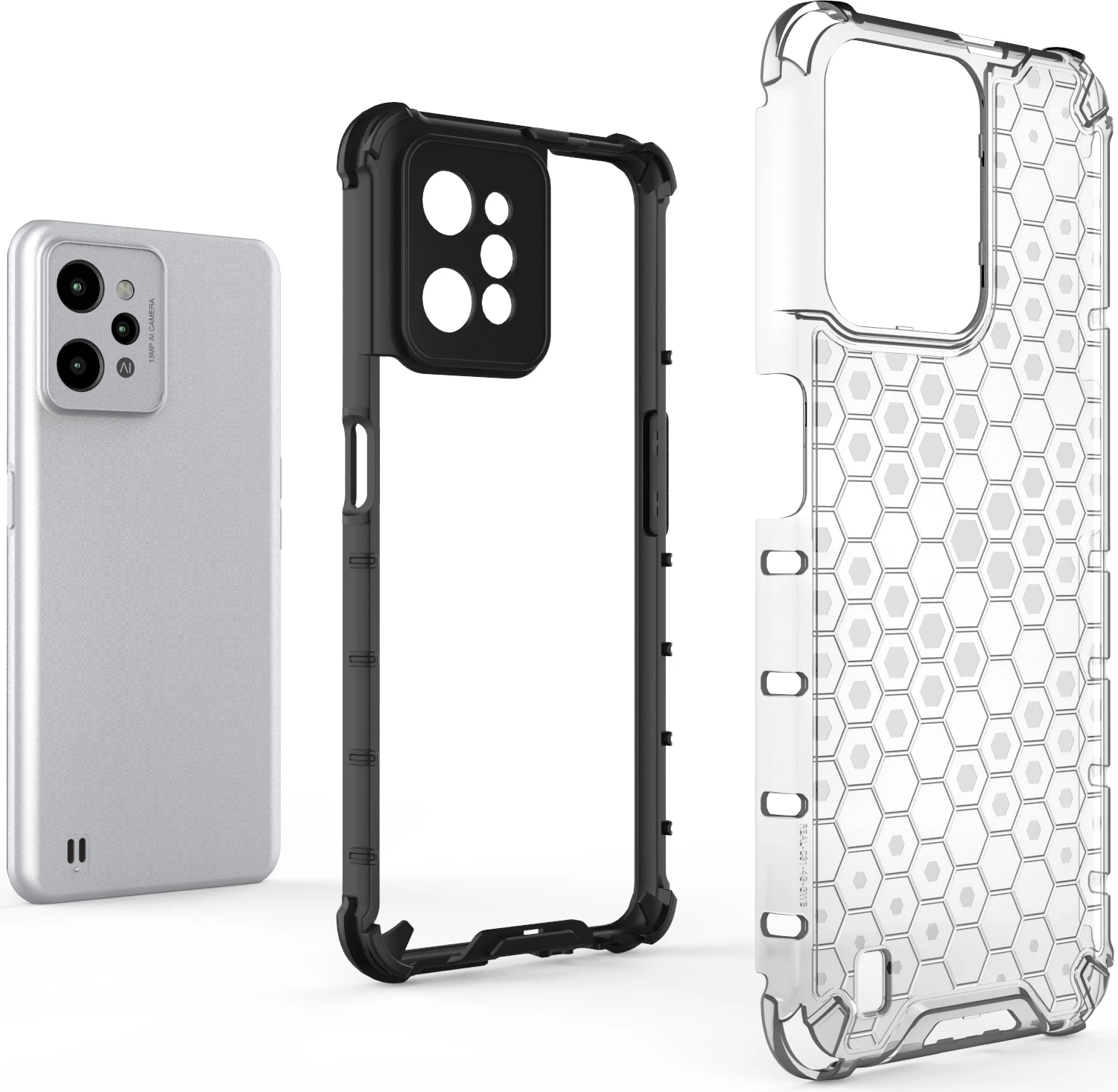 Mbështjellës Hurtel Honeycomb për Realme C31, Transparent