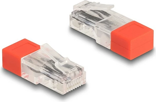 Konektor RJ45 DeLOCK me rezistor terminues 120 Ω, mashkull, i drejtë, i kuq
