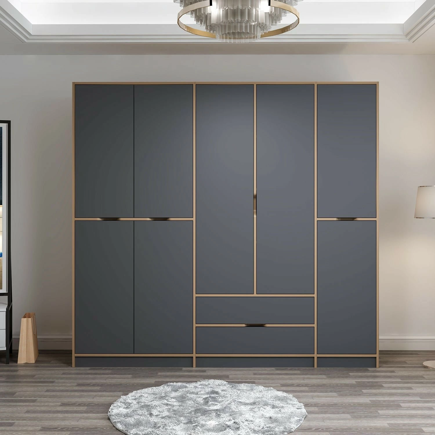 Dollap Hanah Home Elina, anthracite dhe dore, 232x208x52cm