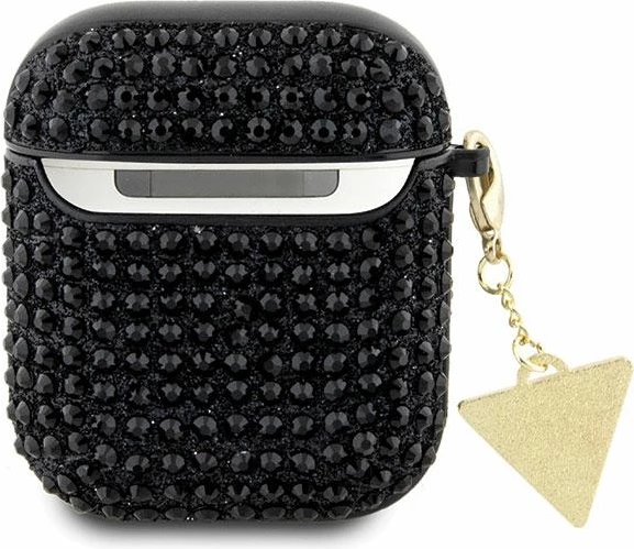 Mbështjellës Guess Rhinestone Triangle për AirPods 1/2, TPU, i zi