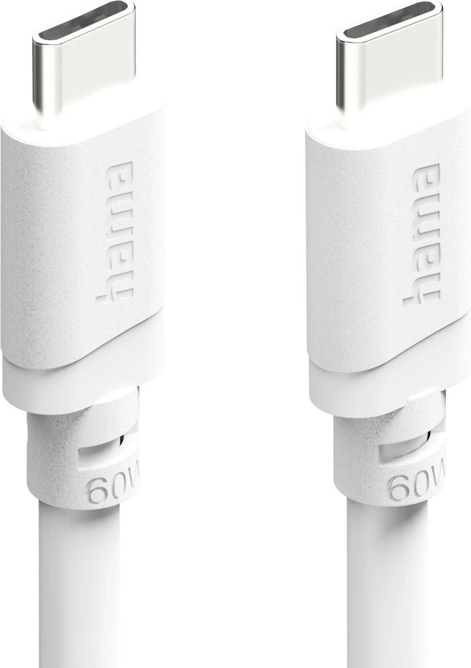 Kabllo karikimi Hama USB-C në USB-C, 2 m, 60W, e bardhë