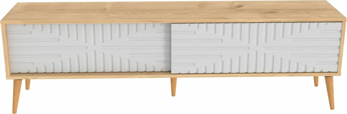 Komodë TV Skye Decor, ngjyrë lis safir dhe e bardhë
