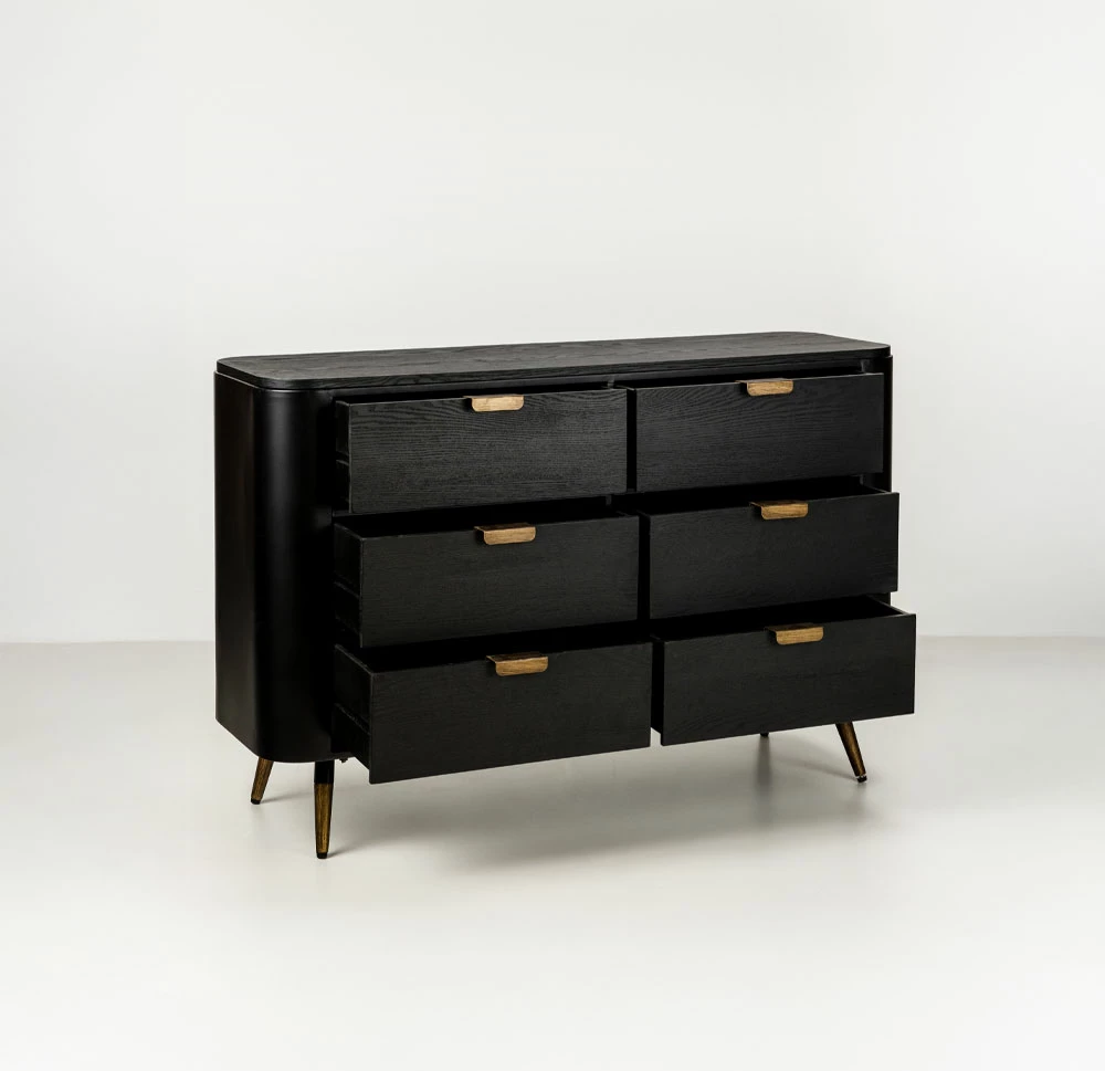 Komodë Colombo, e zezë me detaje të arta, 118x39x77