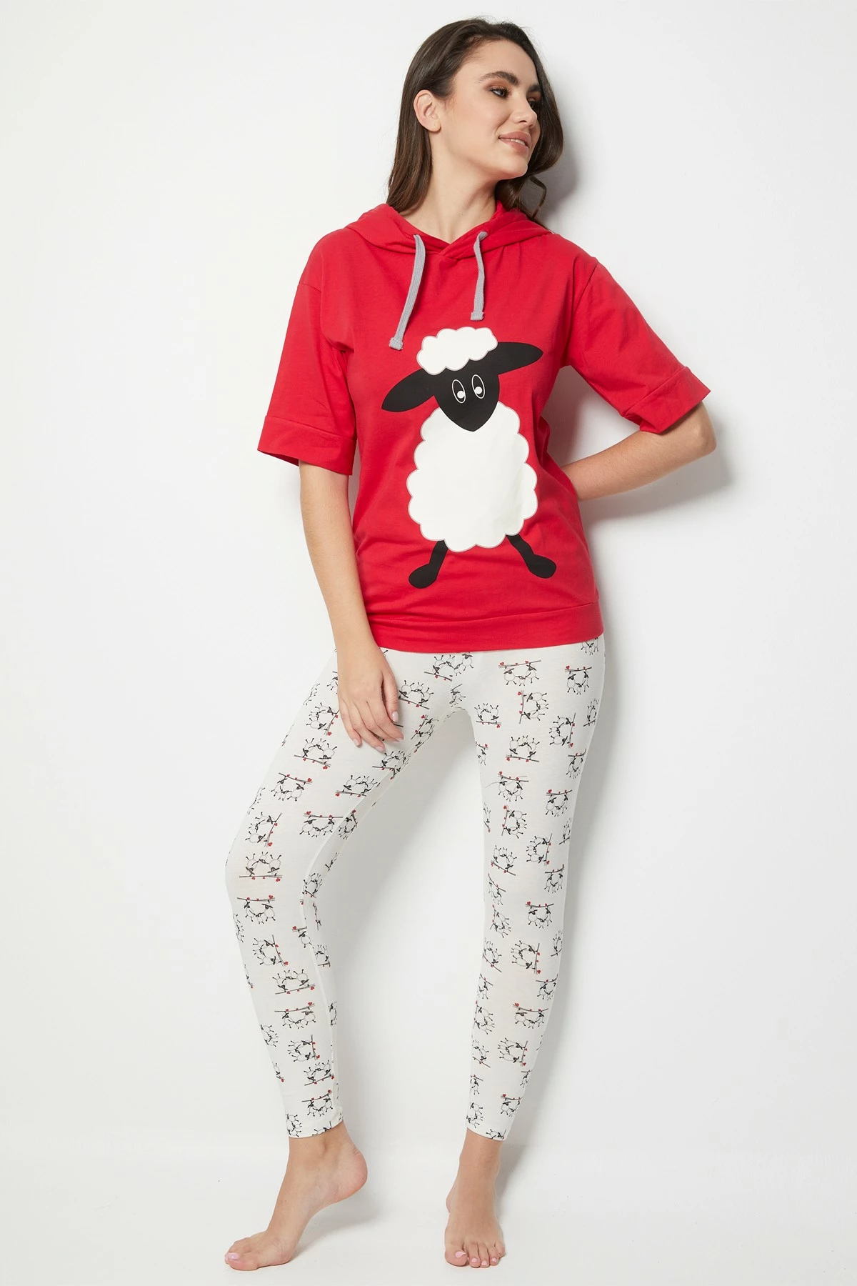 Set pizhamash për gra, ngjyrë e kuqe e errët, Jumeon 002-000501