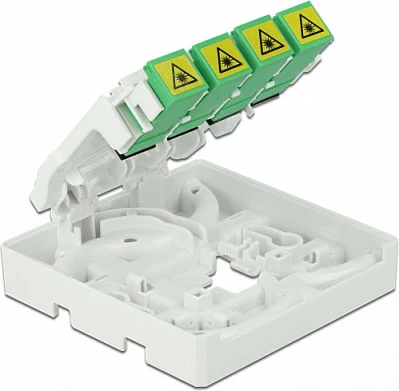 Kuti lidhëse fibër optike DeLOCK, DIN Rail, 4x SC Simplex / LC Duplex, ABS, 80x80x29 mm, e bardhë