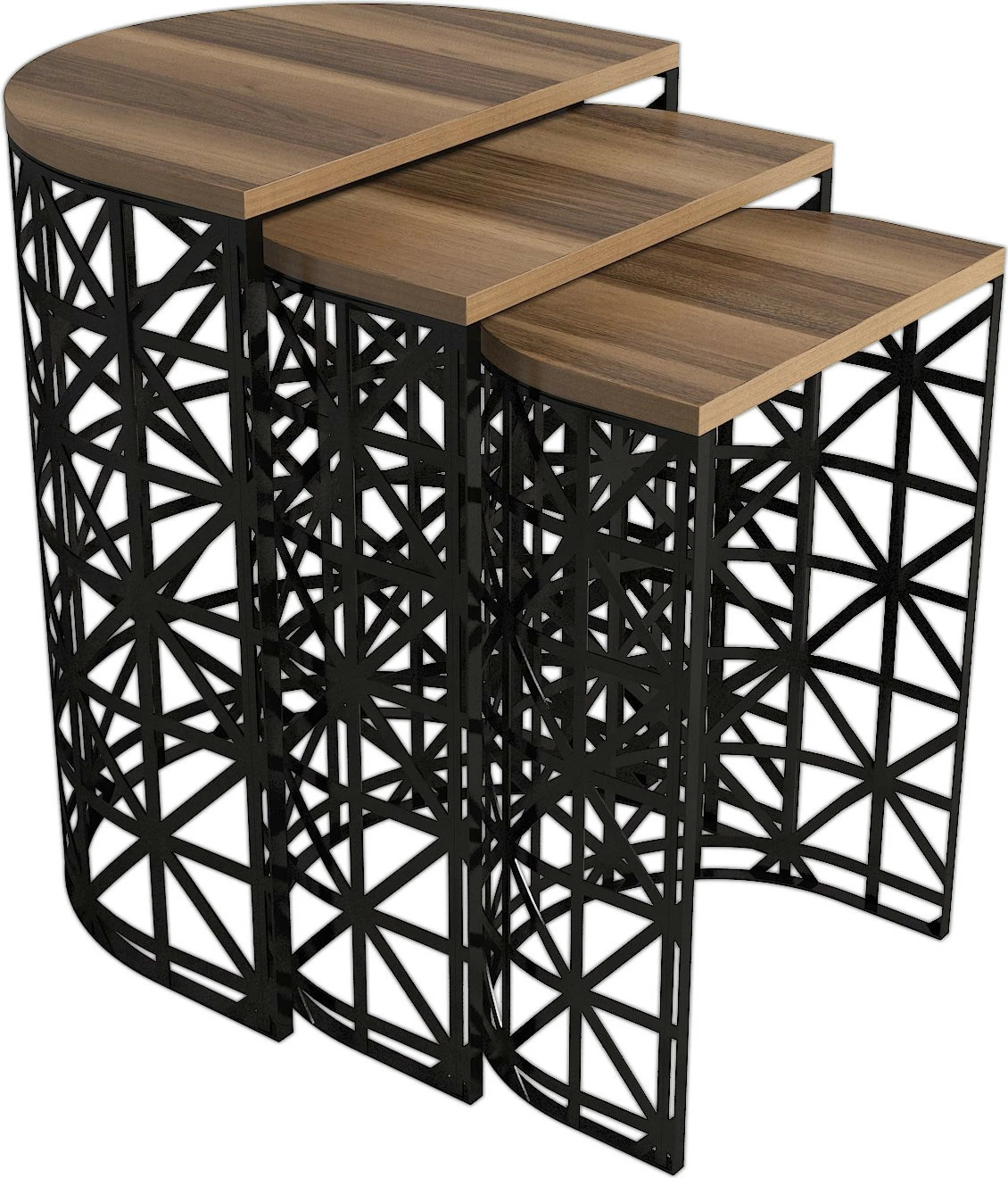 Set tavolinash ndihmëse (3 copë), Skye Decor, metal ferforje, ngjyrë arre