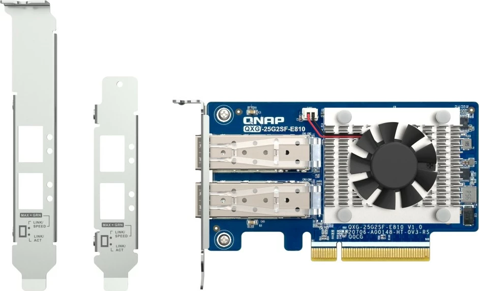 Kartë rrjeti QNAP QXG-25G2SF-E810 2 porte 25GbE SFP28 PCIe Gen4 chipset Intel E810-XXVAM2 set me 3 shina montimi