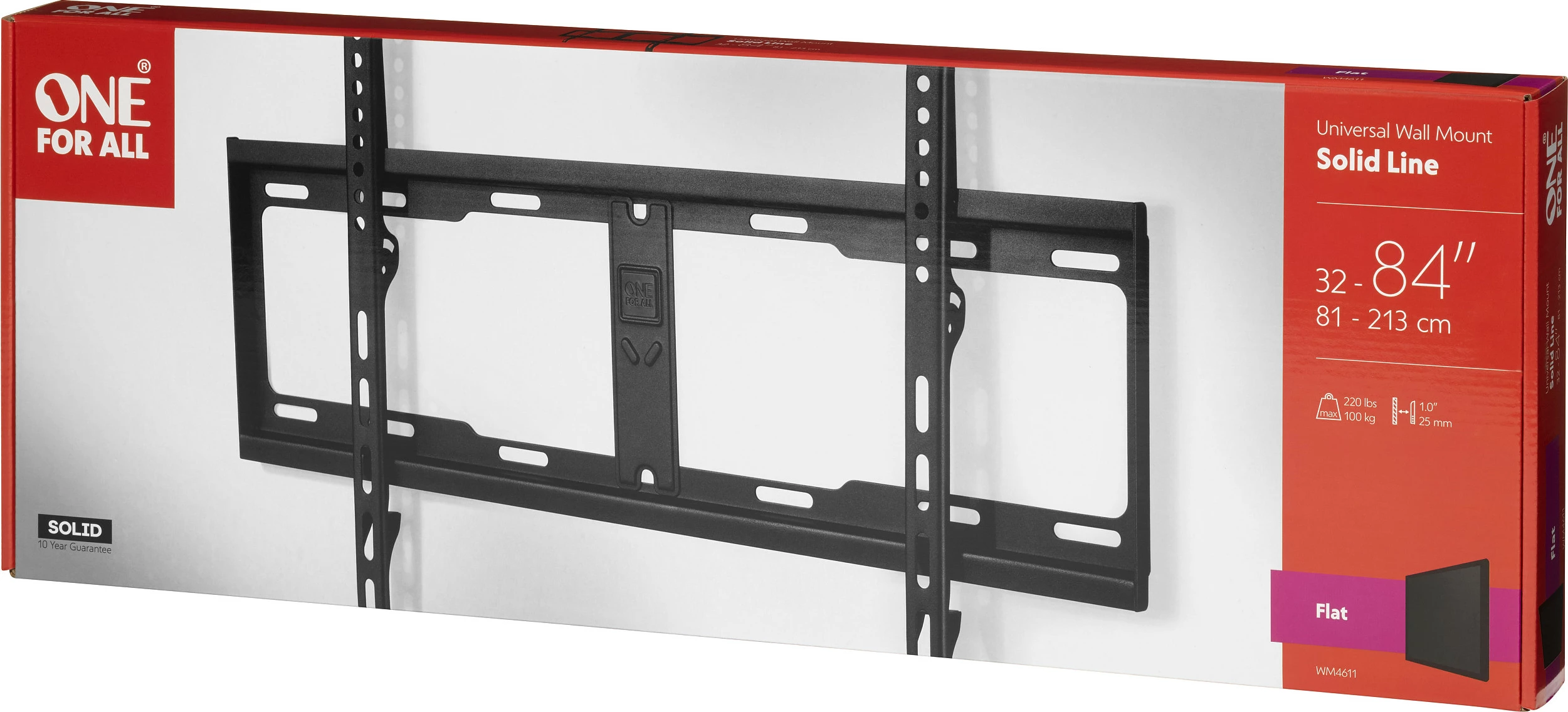 Mbajtëse muri për TV One For All WM4611, ultraflatch, 32"-84", VESA 600x400, e zezë